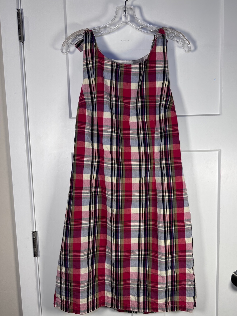 Plaid A-Line Sundress in Red and Cream Side Zipper Schoolgirl Librarian Uniform
